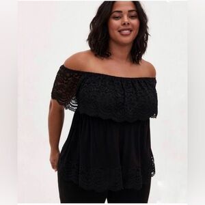 Torrid Super Soft & Lace Black Off Shoulder Blouse Top Size 1X